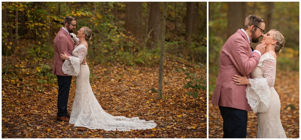 October wedding, small intimate wedding in Geauga County Ohio, fairy tale, The Lewis & Ruth Affelder House, small wedding, couples photos, golden hour photos, intimate portrait session, october bride and groom, fall wedding colors, fall wedding photos, waterfall wedding photos, hiking wedding photos