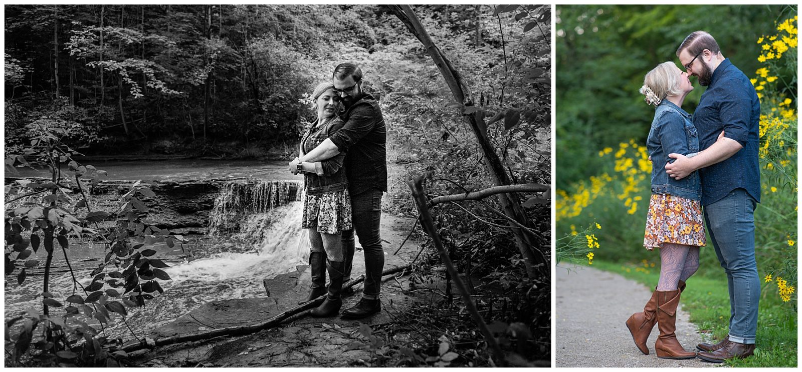 An August Ohio Engagement Session, waterfall photos, sweet and romantic engagement photos, candid moments