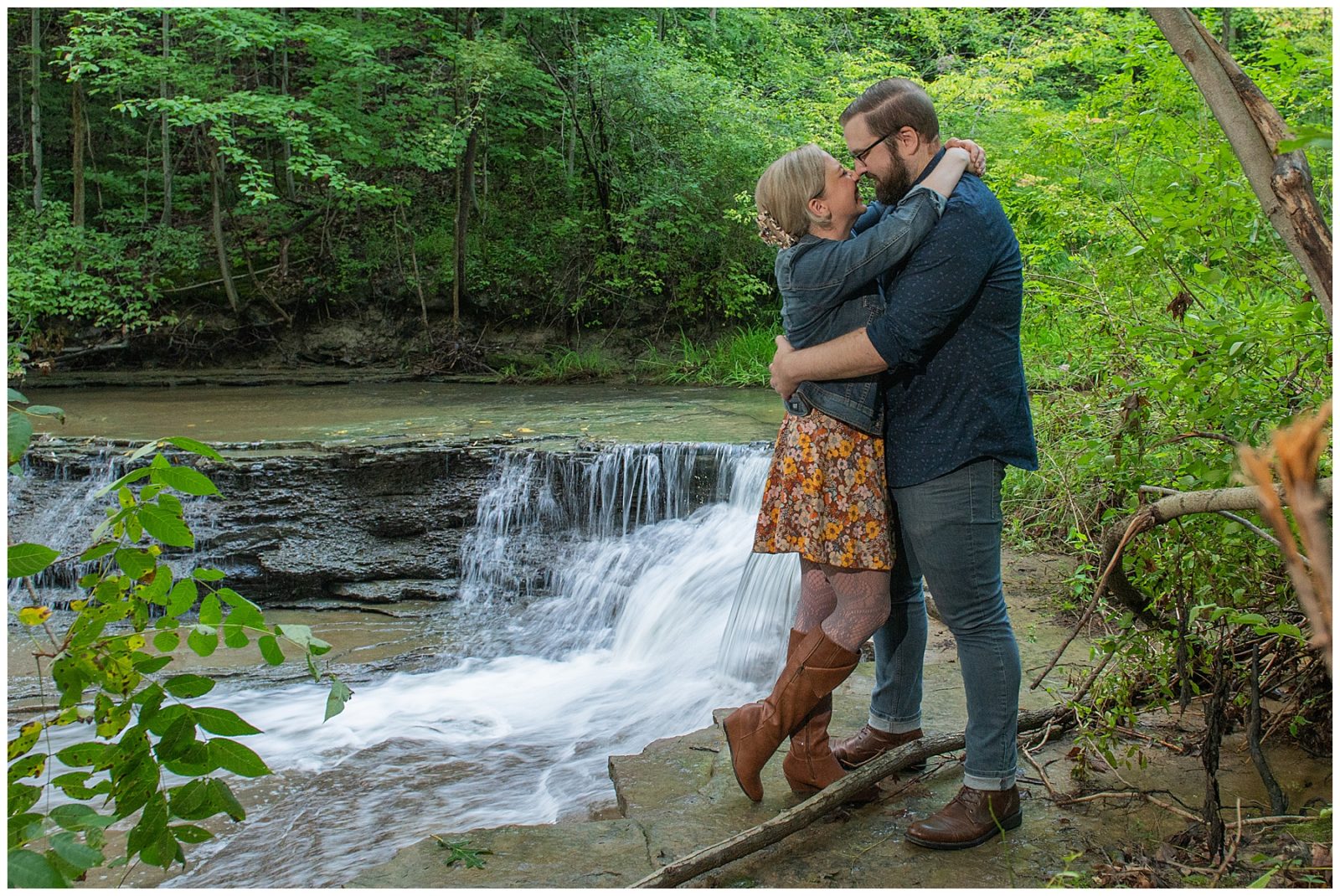 An August Ohio Engagement Session, waterfall photos, sweet and romantic engagement photos, candid moments
