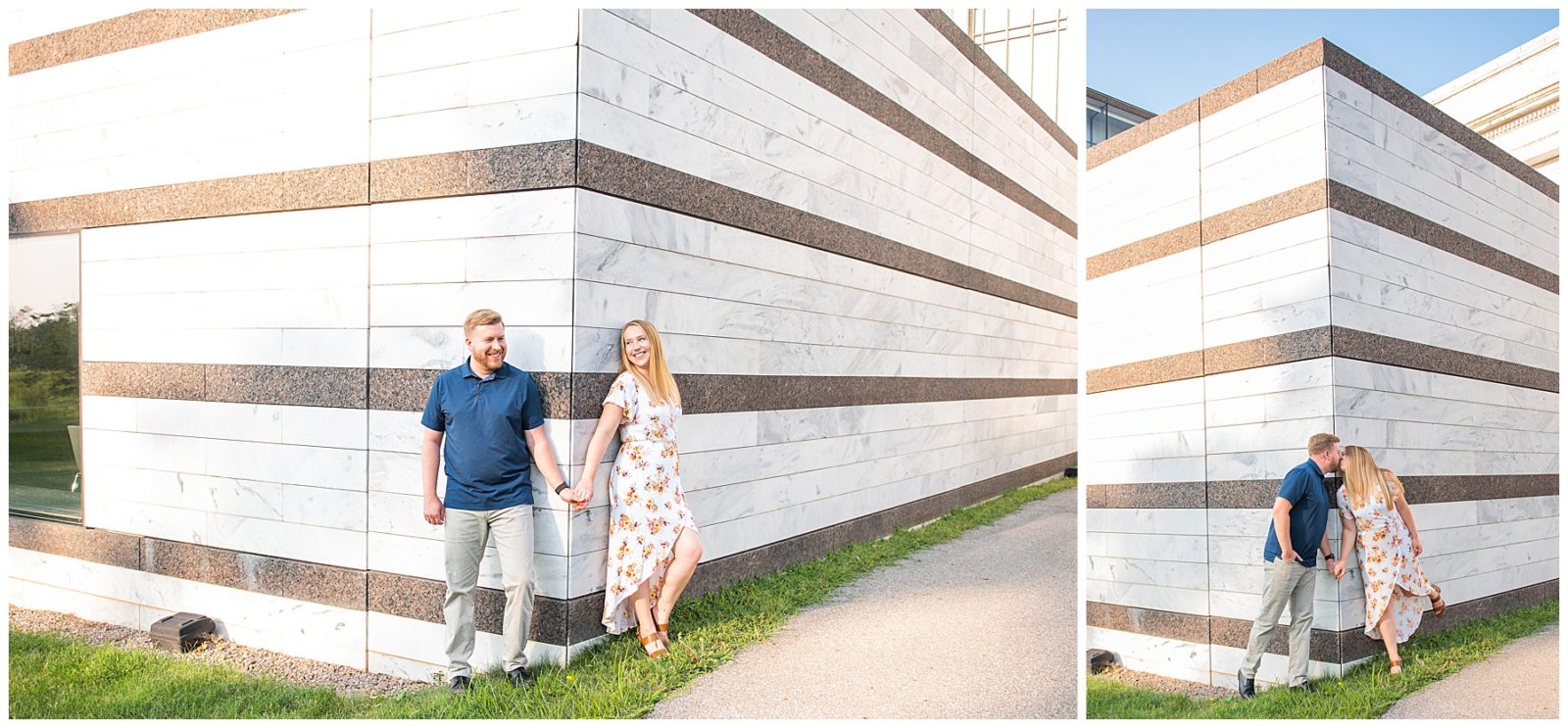 A Cleveland Museum of Art Engagement Session, architect design included in engagement session, wade lagoon, summer engagement session