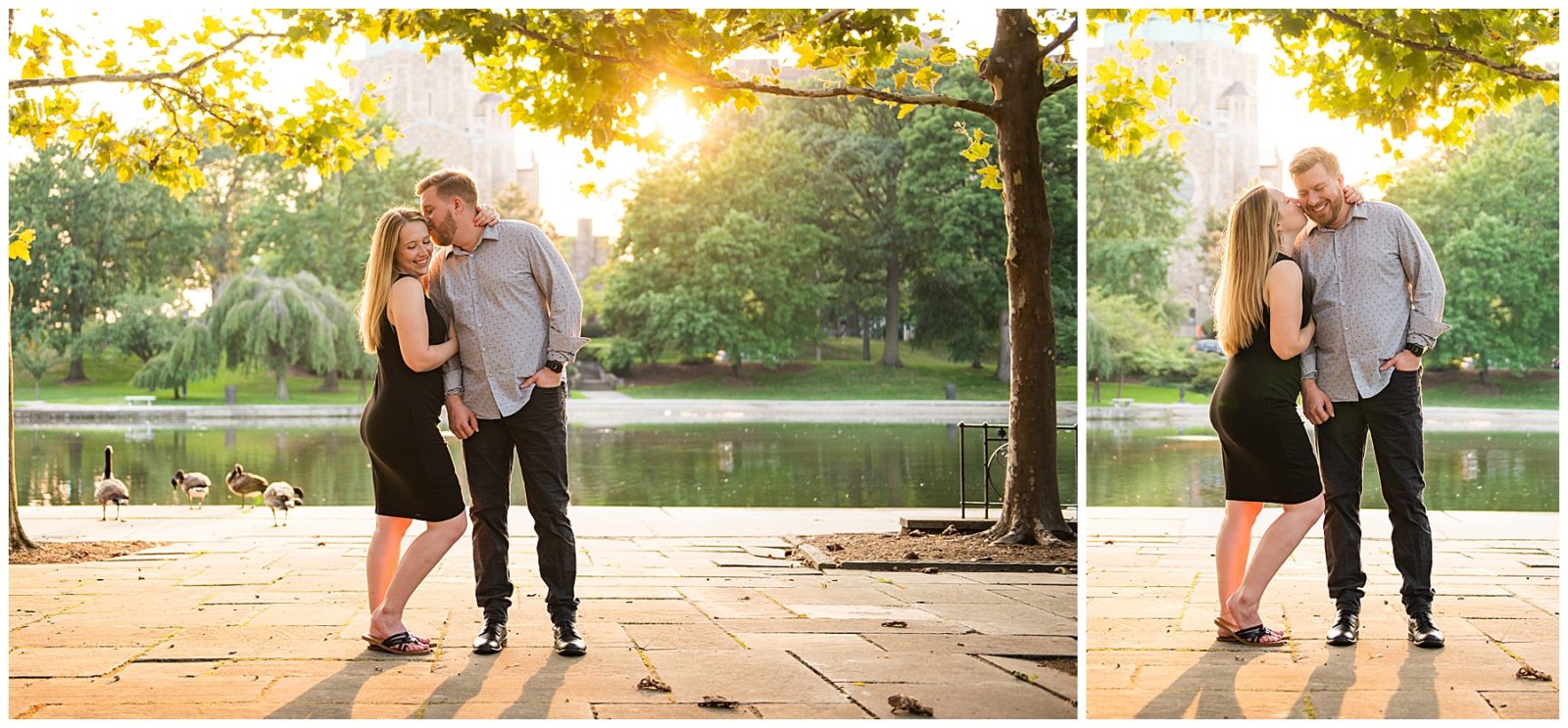 A Cleveland engagement session, wade lagoon photos, summer photos, sweet and candid photos, romantic engagement photos, outfit ideas, soft floral dress, pond photos, golden hour, glowy light