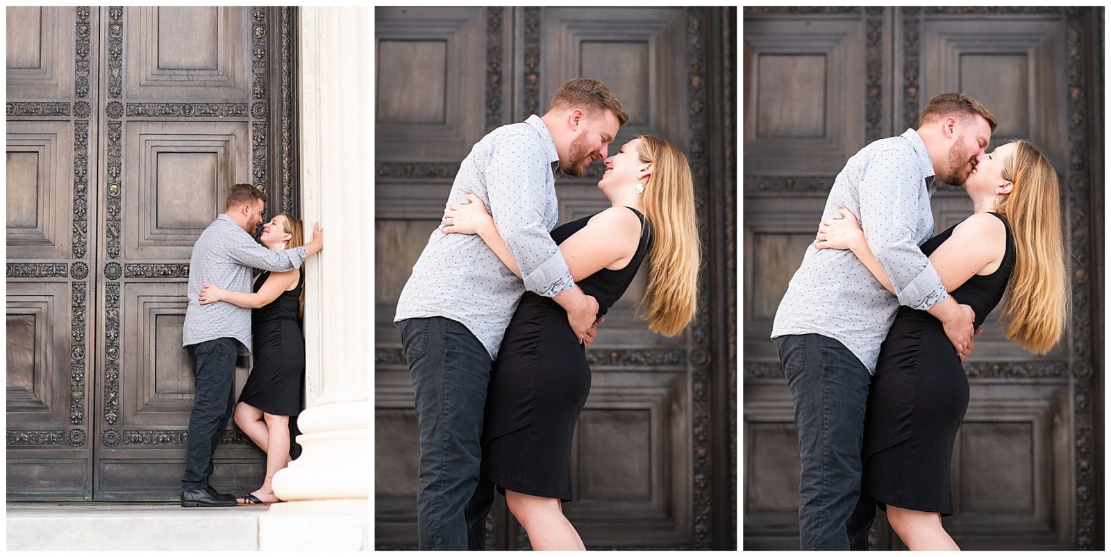 A Cleveland engagement session, wade lagoon photos, summer photos, sweet and candid photos, romantic engagement photos, outfit ideas, marble steps, big columns at art museum for photos golden hour, glowy light