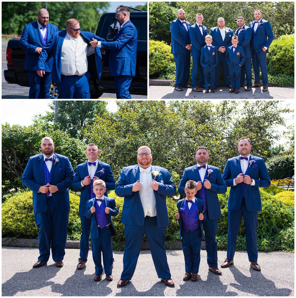 Cleveland Ohio wedding at the I+A hall in Wickliffe, colors of purple and blues, getting ready photos, blended family, Mom and two son's marrying step dad, details,
