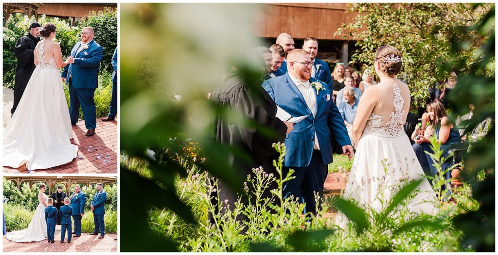 Cleveland Ohio wedding at the I+A hall in Wickliffe, outdoor ceremony, gazebo, wedding photography, exchanging vows, walking down the aisle, exchanging rings, saying I do, first kiss