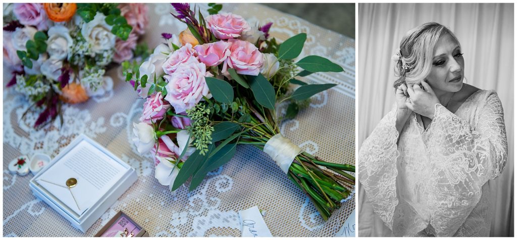 October wedding, small intimate wedding in Geauga County Ohio, Fall wedding, vintage getting ready details, fairy tale, pink suit, hippie dress, elegant dress with flared sleeves and lace,  The Lewis & Ruth Affelder House, small wedding, my fair makeup artistry, 